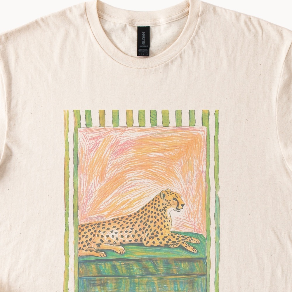 Spotted Wild Cat Graphic Tee Whimsical Animal Art Colorful Design